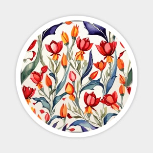 Red Orange Turkish Tulips Ottoman Pattern Magnet